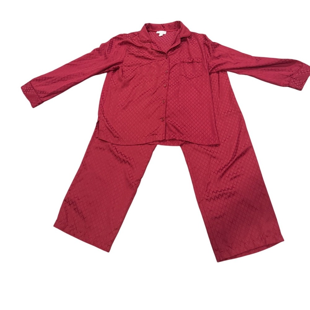 Miss Elaine Womens Burgundy Diamond Jacquard Pajama Set 406361M Medium